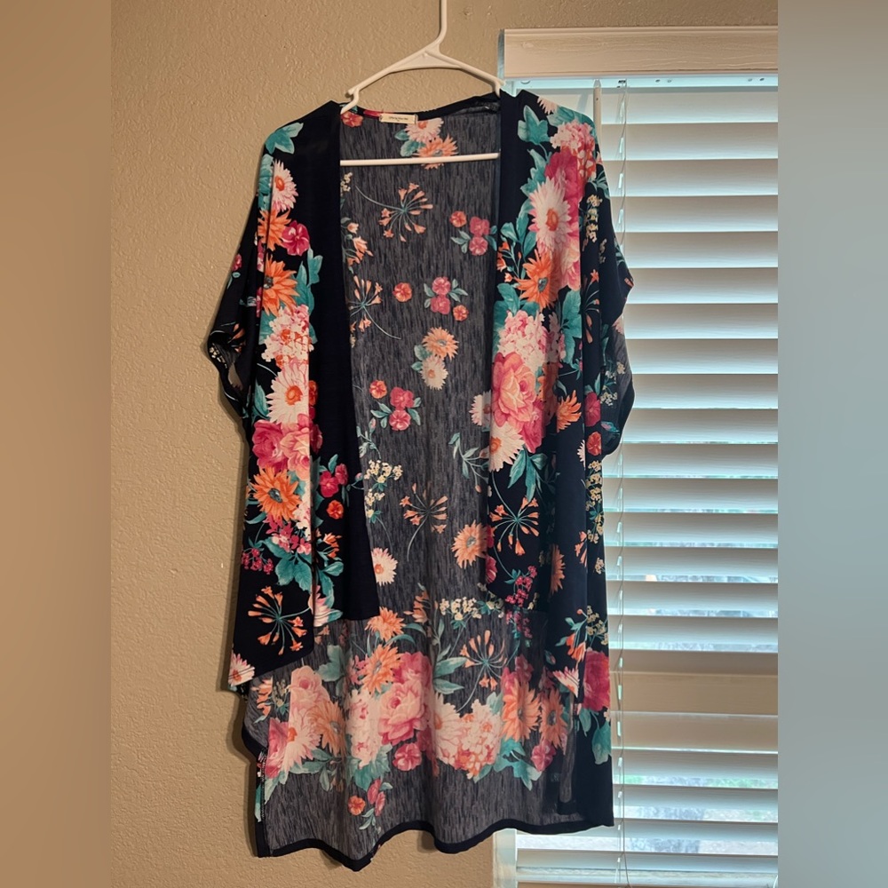 Navy Multicolor Floral Kimono one size